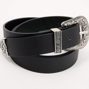 Denim & Co. Faux Leather Belt with Novelty Buckle - Black (Sz ) a588436